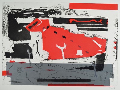 Tjorg Douglas Beer, geb. 1973 Lübeck, Farbradierung/Collage mit Tape, handsign., Platte 50x69,5 cm, Blattgr. 57x77 cm