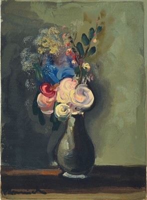 Maurice de Vlaminck, 1876-1958, Rose pompom, Farbholzschnitt, drucksigniert., Druck Raymond Jacquet, Paris 1960, ca. 37x27 cm, unter Glas gerahmt, ...