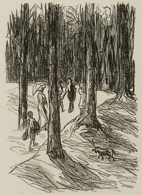Max Liebermann, 1847-1935, Konvolut aus 2 Holzschnitten, 1922, Ausflügler im Hochwald u.Reiter im Tiergarten, ca. 10x14,5 cm/ 9x12,5 cm, je unter ...