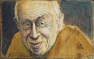Andreas Noßmann, geb. 1962, Heiner Geißler, Mischtechnik aus Feder, Aquarell und Farbstift auf Papier, handsign., dat. 10.11.2017, WVZ: DVZ 778, ...