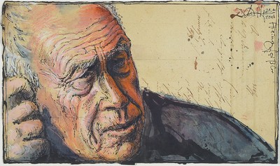Andreas Noßmann, geb. 1962, Heiner Geißler, Mischtechnik aus Feder, Aquarell und Farbstift auf Papier, handsign., dat. 21.11.2017, WVZ: DVZ 779, ...