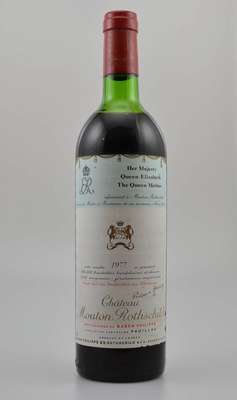 1 Flasche 1977 Chateau Mouton Rothschild, Pauillac, Premier Grand Cru Classe, ca, 75 cl, Füllstand: ca. upper mid shoulder, unverkostet, ...