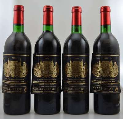 4 Flaschen 1984 Chateau Palmer, Margaux, je ca. 75 cl, Füllstände: ca. top shoulder, Etiketten stärker besch., unverkostet