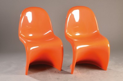 6er Satz Original Fehlbaum-Panton-Freischwinger, 70er Jahre, Thermoplast Polysterol, auffällige orange Färbung, auf Unterseite Fehlbaum- und Herman ...