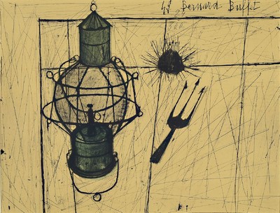 Bernard Buffet, 1928 - 1999, "La Lampe tempete", Lithographie, im Stein signiert und dat. (19)49, ca. 43 x 56 PP, unter Glas, Rahmen 65 x ...