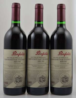 3 Flaschen 1996 Penfolds Bin 707 Cabernet Sauvignon, je ca. 75 cl, 13,5 % Vol., Füllstände: je ca. into neck, hervorragende Erhaltungszustände, ...
