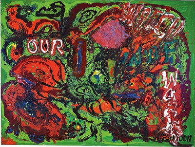 Zimcon, geb. 1938 Hannover, Meisterschüler von A.R. Penck, Acryl/Lwd, Watch our World, signiert, um 1993/94 entstanden, partiell sehr pastoser ...