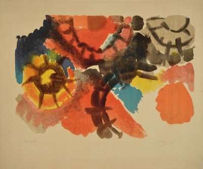 Ernst Wilhelm Nay, 1902 Berlin - 1968 Köln, Farblithographie, signiert und num. 26/150, dat.58, leicht gebräunt, leichte Altersspuren,52.8 x 62 cm