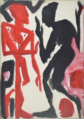 Helge Leiberg, geb. 1954 Dresden, ehemaliger Ateliergenosse und Freund von A.R. Penck, "Paarweise Kommunikation I", verso signiert und ...