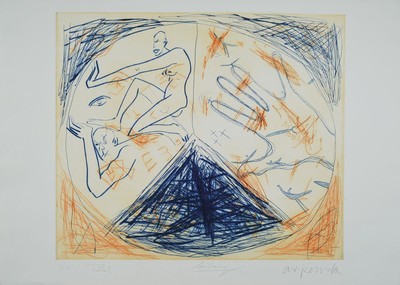 A.R. Penck, 1939 Dresden - 2017 Zürich, "Member", in Zusammenarbeit mit Helge Leiberg, Frank Breidenbruch, Radierung, handsigniert, alle ...