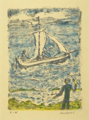 Erich Heckel, 1883 Döbeln - 1970 Radolfzell, Segelschiff, Lithographie, Auflage 9/75, gedruckt von und für E. Mathieu Zürich, handsigniert und ...
