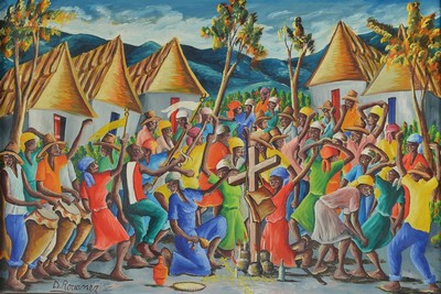 Dieudonne Rouanez, geb. 1920 Petionville/Port au Prince, Haiti, Schüler der Gerard Valcoin, malte insbesondere Voodoo-Themen, hier: Gemälde aus der ...