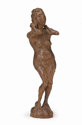 Bronzeskulptur, Mitte 20. Jh., stehender Akt, num. 19/50, unsigniert, H. 28 cm