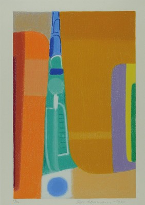 Max Ackermann, 1887 Berlin - 1975 Unterlengenhardt, 2 abstr. geom. Darstellungen 59/150, dat. 1974 und e.a. dat. 1972, ca 53 x 37 cm, unter Glas, ...