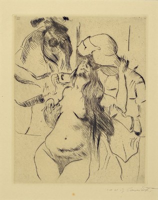 Lovis Corinth, 1858 Tapiau-1925 Zandvoort, Frauenraub IV, Radierung, rechts unten handsigniert, Platte ca. 24x19cm, PP, u.Gl., R. 53x43cm