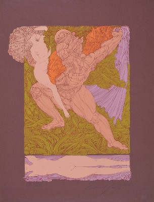 Ernst Fuchs, 1930-2015, Samson und Delila, Farblithographie, handsigniert und num. XXII/XXXII, Blattgr. ca. 63x48cm, u.Gl., R.
