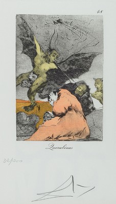 Salvador Dalí, 1904-1989, Kaltnadelradierung auf Heliogravure mit Pochoir aus der Serie Les Caprices de Goya de Dali, Blatt 48 Querubines, ...