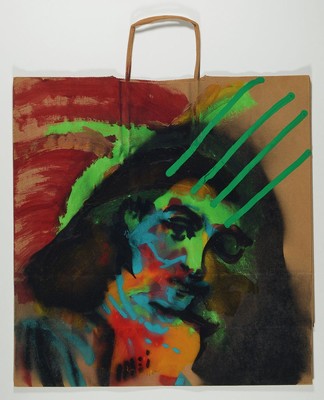 Christof Kohlhöfer, 1942 Bad Nauheim, Acryl und Sprühtechnik auf Papiertüte, verso signiert und betitelt, unter Glas, Rahmen, nicht geöffnet, ...