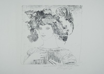 Ernst Fuchs, 1930-2015 , Frauenbildnis, Lithografie & Bleistift, Mischtechnik, handsign., Motivgr. ca. 35x37 cm, Blattgr. 70x50 cm