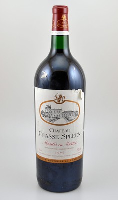 1 Magnumflasche 1996 Chateau Chasse-Spleen, Moulis en Medoc, ca. 150 cl, 12,8 % Vol., Füllstand: into neck, Etikett z.T. besch., unverkostet