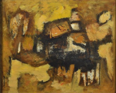 Yves Jouannaud, 1924-1995, "Freie Komposition", Öl/Lwd., signiert, ca. leicht beschädigt, ca. 100 x 80 cm bzw. 102x 82cm, Leiste und ...