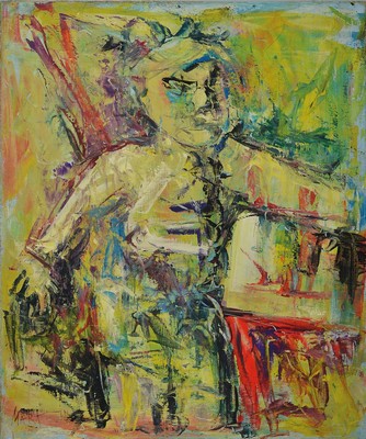 Martin, (Martin Wollmer), geboren 1939, Köln, studierte an der Kunstschule Köln und bei den Kirchenmalern Brey, hier: Vor der Loge, Öl/Holz, ...