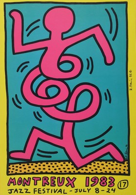Keith Haring, 1958-1990, Montreux Jazz Festival 1983, Farboffset, seitlich rechts handsigniert und dat. 86, ca. 45x31cm, u.Gl., R. 52x42cm