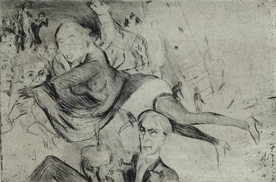 Karl Hubbuch, 1891-1979, Radierung, rückseitig mit Nachlaßstempel, ca. 16x24cm