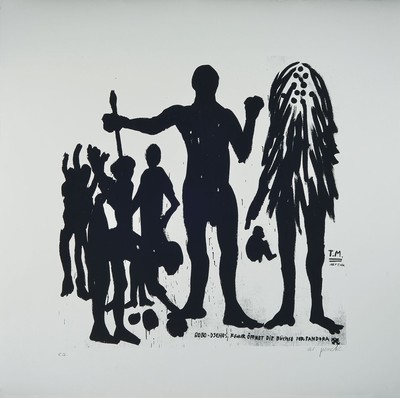 A.R. Penck, 1939-2017, Bobo Fehler öffnet die Büchse der Pandora, Lithographie, e.a., rechts unten handsigniert, ca. 55x55cm