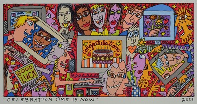 James Rizzi, 1950-2011, Celebration Time is now, Farblithografie von 2001, ca. 14x28cm