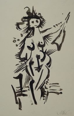 Friedrich Jossé, 1897 Wolfsten-1996 Speyer, Striptease Tänzerin, Tuschpinselzeichnung, rechts unten signiert, ca. 26x15cm