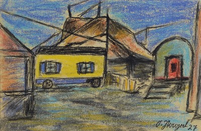 Otto Nagel, 1894-1967, Zirkus Zelt und Wagen, Pastell und Buntstift auf Papier, rechts unten signiert und datiert 27, rückseitig Stempel: Atelier ...