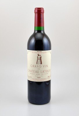 1 Flasche 1991 Chateau Latour, Pauillac, Premier Grand Cru Classe, ca. 75 cl, 12,5 % Vol., Füllstand: into neck, hervorragender Erhaltungszustand, ...