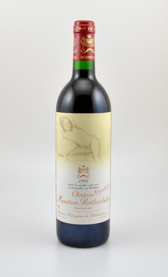 1 Flasche 1993 Chateau Mouton Rothschild, Pauillac, Premier Grand Cru Classe, ca. 75 cl, 12,5 % Vol., Füllstand: into neck, hervorragender ...