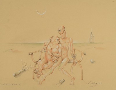 Werner Holz, 1948-1991, Melancholie II, Buntstiftzeichnung, rechts unten signiert und datiert 1972, links unten bezeichnet, im Passepartout, unter ...
