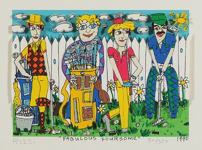 James Rizzi, 1950-2011, Fabulous Foursome, 3D-Lithografie, handsign., dat. 1990, num. 52/350, Motiv 11x15,5 cm , unter Glas gerahmt,gesamt 37,5x42 cm