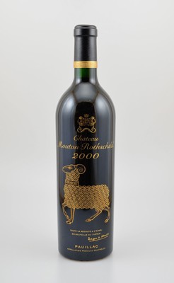 1 Flasche 2000er Chateau Mouton Rothschild, Pauillac, Premier Grand Cru Classe, 75 cl, 12,5 % Vol., Füllstand: into neck, hervorragender ...