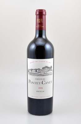 6 Flaschen 2009 Chateau Pontet-Canet, Pauillac, Grand Cru Classe, je 75 cl, 14 % Vol., hervorragende Erhaltungszustände, unverkostet, im orig. ...