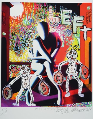 Mark Kostabi, Paul Kostabi und Tony Esposito, Psychedelic Solution, Farbsiebdruck, von allen drei Künstlern Handsigniert, dat. 2017, num. 109/120, ...