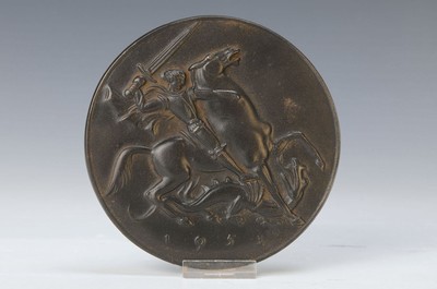 Arno Breker, 1900-1991, Der Hl. Georg, Eisengussrelief der Firma Buderus, D. ca. 14cm