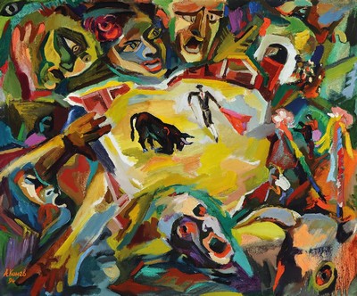 Alexander Konev, geb. 1956 Kursk, Stierkampf Szene, Öl/Lwd, signiert und dat. 94, ca. 64x76cm, R. ca. 80x94cm