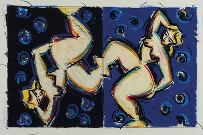 Heide Barthelmie, geb. 1952 Wels/Österreich, Doppelakt, Mischtechnik auf zwei Blättern, auf dem Untersatzblatt signiert und betitelt, ca. 54x34cm, ...