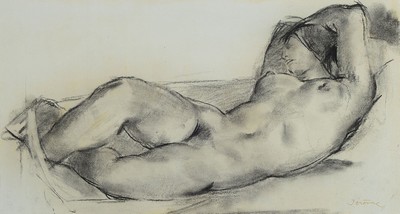 Paul Emile-Henri Jerome, geb. 1905 Dünkirchen, liegender weiblicher Akt, Bleistift und Kohle auf Papier, rechts unten signiert, ca. 32x59cm/49x75cm, ...