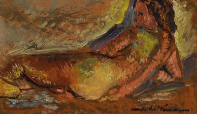 Antoine Heitzmann, geb. 1910, liegender weiblicher Rückenakt, Öl/Hartfaser, rechts unten signiert, ca. 16x27cm/28x39cm, R.