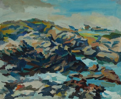 Joseph Lucien Schibi, 1908-1980, Bretonische Landschaft, Öl/Lwd, rückseitig bezeichnet Quiberon Bretagne, rechts unten signiert, 50x60cm, R.