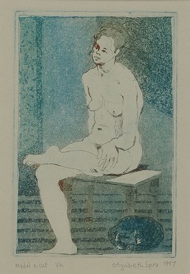 Spiro, Elisabeth Mary, geb. 1942 London, Model 2 Cat VA, Farbradierung von 1997, handsign., betitelt und datiert, ca. 14.5x 9.5cm, PP, u.Gl., R.