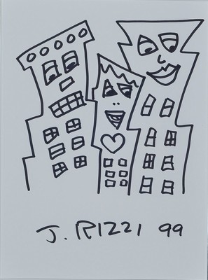 James Rizzi, 1950-2011 New York, Filzstiftzeichnung, handsigniert, datiert 1999, Blattgrösse ca. 30x21cm/gesamt ca. 42x33cm, unter Glas gerahmt