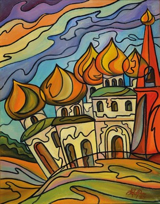 Witaly Tchorshewsky, geb. 1949 Moskau, Goldene Kuppeln, so rückseitig betitelt, Öl/Lwd, rechts unten signiert und dat. 89, ca. 90x80cm, R.