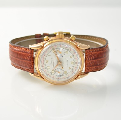 DUBEY & SCHALDENBRAND Chronograph mit Semi- Rattrapante, Schweiz um 1945/1990, Handaufzug, aus Restbeständen montierte Werke von ca. 1945, rotverg. ...