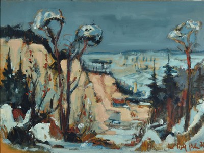 Hans Rolf Peter, geb. 1926 Neustadt/Wstr., Haardter Steinbruch in der Pfalz, rückseitig so betitelt, Öl/Malkarton, signiert und datiert 76, ca. ...
